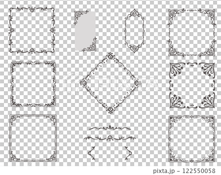 オシャレでエレガントな手描きのフレームイラストのセット 122550058