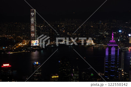 Hong Kong at night skyline skyscrapers. China 122550142