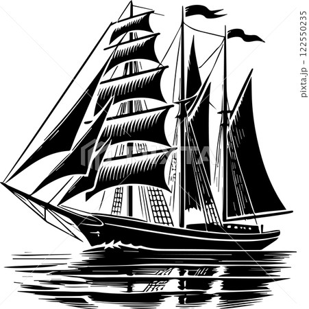 sailboat in a black and white, Sailboat silhouette illustration isolated on a white background 122550235