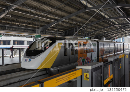 Bangkok, Thailand. January 21, 2025 : Metropolitan Rapid Transit Nakkhara Phiphat Line, MRT Yellow Line Mass transit system, Bangkok, Thailand. Bangkok, Thailand. January 21, 2025 : Metropolitan Rapid Transit Nakkhara Phiphat Line, MRT Yellow Line Mass transit system, Bangkok, Thailand. 122550473