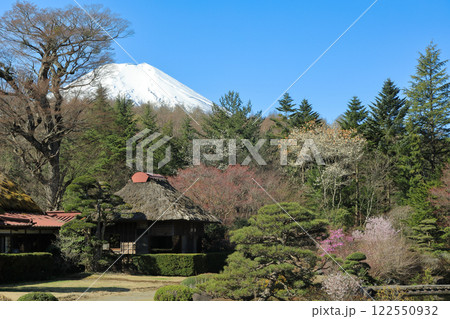 忍野八海散策路 日本家屋の春の庭園と富士山 忍野八海散策路 日本家屋の春の庭園と富士山 122550932