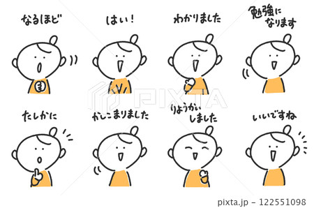 あいづちをうつ女性のセット　なるほど・たしかに・はい・かしこまりました 122551098