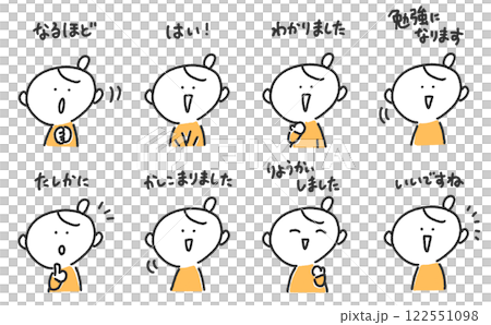 あいづちをうつ女性のセット　なるほど・たしかに・はい・かしこまりました 122551098