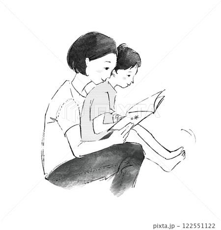 読書をする親子のイラスト 122551122