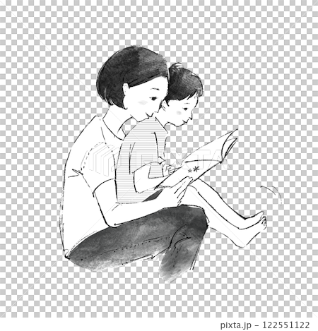 読書をする親子のイラスト 122551122