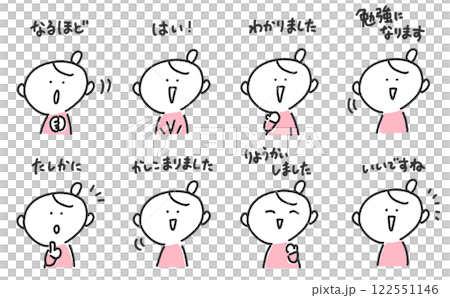 あいづちをうつ女性のセット なるほど・たしかに・はい・かしこまりました あいづちをうつ女性のセット なるほど・たしかに・はい・かしこまりました 122551146