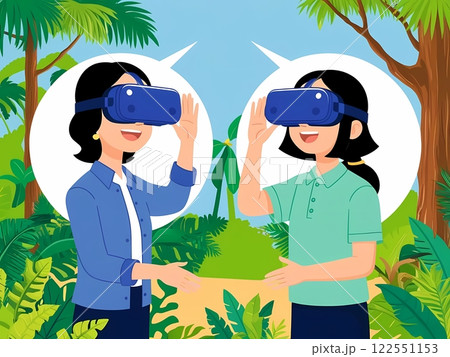 VRゴーグルをつけて環境問題の授業をする先生と生徒 122551153