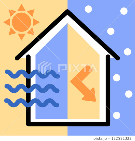 断熱材が付いた家の夏と冬のイメージアイコン素材 断熱材が付いた家の夏と冬のイメージアイコン素材 122551322