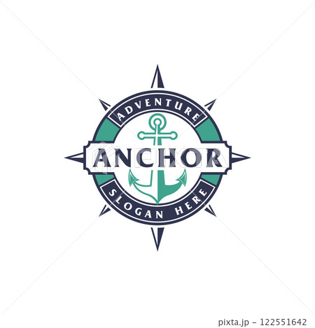 Anchor nautical marine circle seal logo design with text 122551642