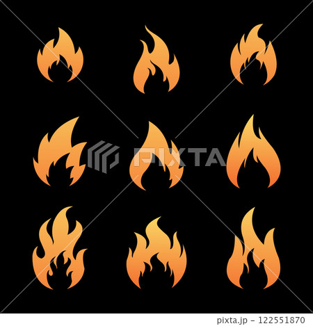 Fire flames, set vector icons Fire flames, set vector icons 122551870
