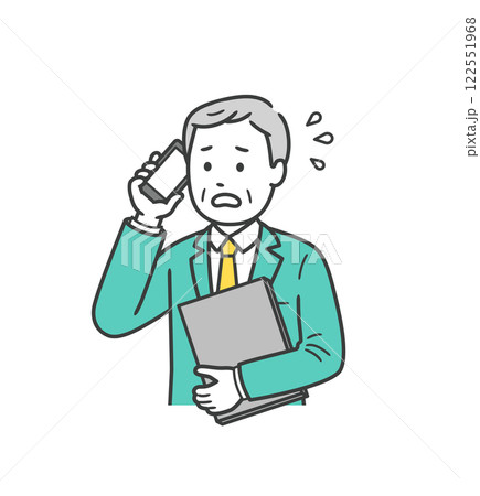 仕事が忙しく焦る高齢男性の上半身イラスト 122551968