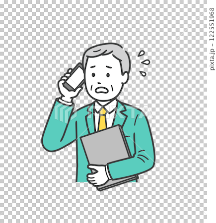 仕事が忙しく焦る高齢男性の上半身イラスト 122551968
