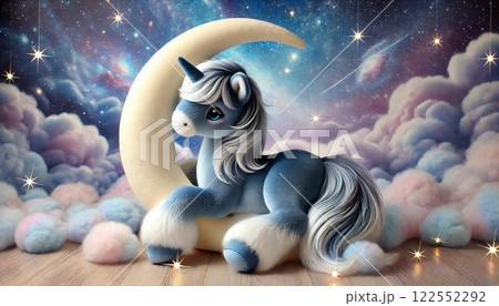 幻想的な三日月に寄り添うユニコーンと星空の風景 122552292