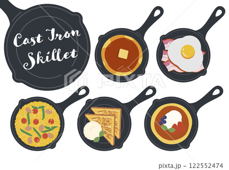 スキレット料理のセット／ベクターイラスト 122552474