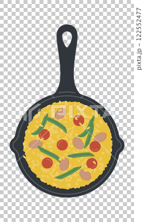西班牙海鮮飯 / 煎鍋烹飪 / 向量插圖 西班牙海鮮飯 / 煎鍋烹飪 / 向量插圖 122552477