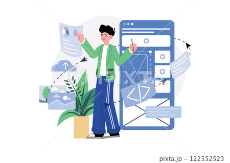 Mobile Designer Illustration concept. A flat illustration isolated on white background 122552523