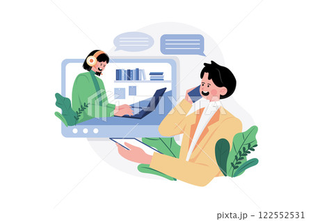 Man Mobile Conversation with Support Young Woman Man Mobile Conversation with Support Young Woman 122552531