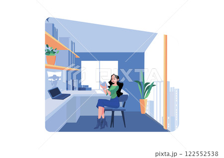 Female Author Is Reading A Book In The Office Female Author Is Reading A Book In The Office 122552538