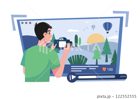 Guy Recording Vlog Video On A Camera 122552555