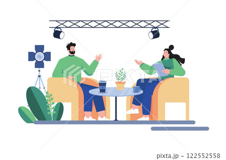 Media Newsroom Woman Interview In A Live Studio 122552558