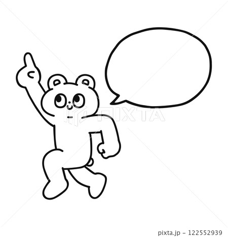指差ししながらジャンプするゆかいなクマと吹き出し　線画 122552939