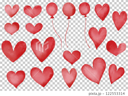 Watercolor style bright red heart set 122553314