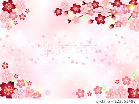 四隅の桜背景、花びら、春、かわいい、イラスト、ピンク 122553488