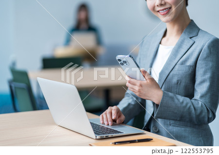 コワーキングスペースで仕事をする女性（パーツ）  122553795