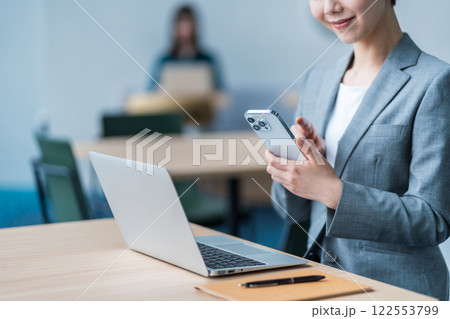 コワーキングスペースで仕事をする女性（パーツ）  122553799