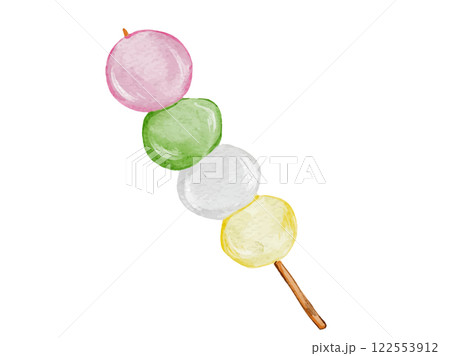 水彩で描いた和菓子のシンプルな三色団子だんごのイラスト素材 122553912