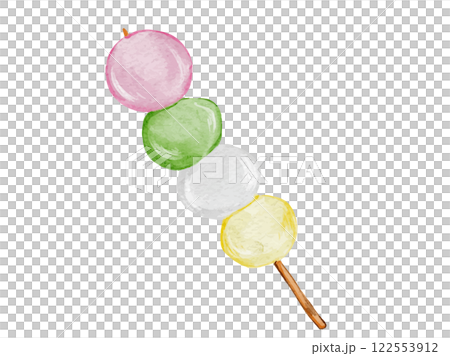 水彩で描いた和菓子のシンプルな三色団子だんごのイラスト素材 122553912