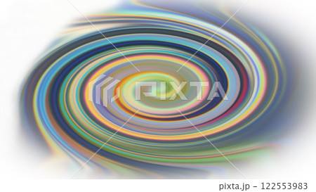 A vibrant, swirling spiral of multicolored hues blending seamlessly, set against a soft, white background for a dynamic abstract composition. 122553983