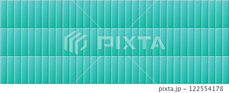 Seamless blue green tile pattern. Rectangle ceramic tiled texture for bathroom wall, kitchen floor, pool surface. Repeating cyan mosaic grid background. Turquoise vertical brick backdrop. Vector 122554178
