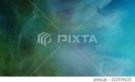 Fume smoke. Haze splash. Defocused green blue color liquid cloud vapor mist water paint ink texture on abstract art light. Fume smoke. Haze splash. Defocused green blue color liquid cloud vapor mist water paint ink texture on abstract art light. 122554225