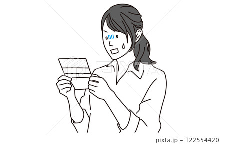 通帳を見て驚く女性のシンプルイラスト 122554420