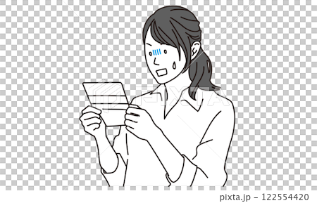 通帳を見て驚く女性のシンプルイラスト 122554420