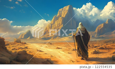 モーゼが荒野の中を歩く姿 122554535