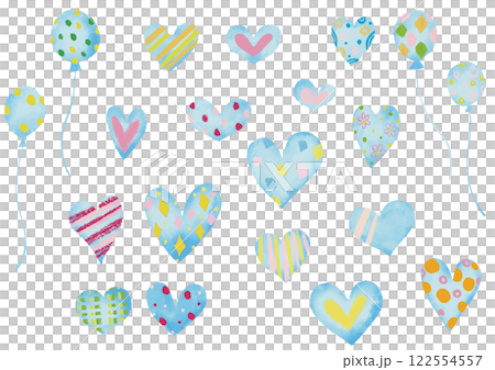 Watercolor blue heart pattern set 122554557