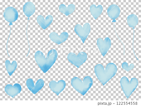 Watercolor style blue heart set 122554558