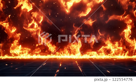 "爆発し炎上する炎のバトルグラウンド." 122554776