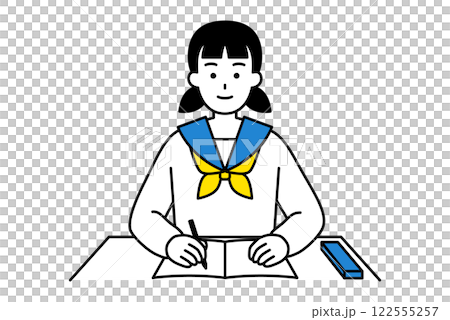 Female student studying at desk Female student studying at desk 122555257