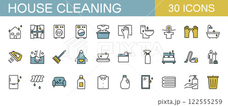 家の掃除・家事に関するアイコンセット　カラー　 122555259