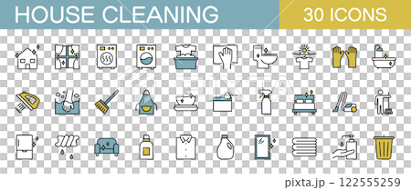 家の掃除・家事に関するアイコンセット　カラー　 122555259
