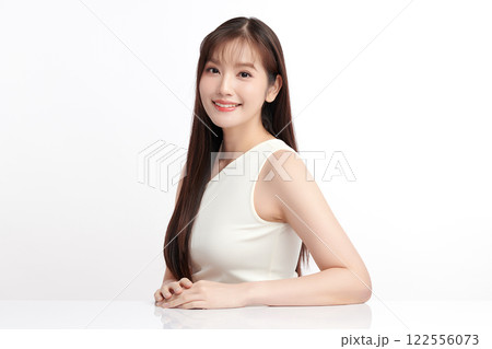 Beautiful young asian woman with clean fresh skin on white background, Face care, Facial treatment, Cosmetology, beauty and spa, Asian women portrait. 122556073