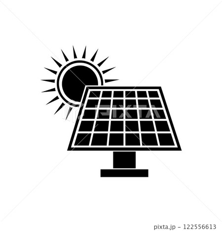 Solar panel energy with sunlight silhouette vector art illustration design template. Solar panel energy with sunlight silhouette vector art illustration design template. 122556613