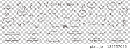 シンプルな吹き出しのベクターイラストセット。ふきだし、フレーム、おしゃれ、手書き、ハート シンプルな吹き出しのベクターイラストセット。ふきだし、フレーム、おしゃれ、手書き、ハート 122557036