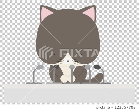 謝罪会見をするハチワレ猫 122557708