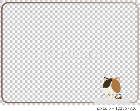 Frame of a calico cat holding an apology press conference Frame of a calico cat holding an apology press conference 122557710