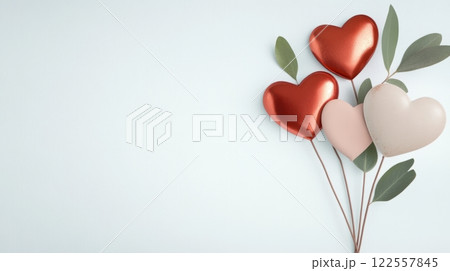 Pastel Valentines Day Abstract Hearts Flat Lay Background 122557845
