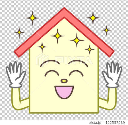 輝きながら手を上げて笑う、家のキャラクター 122557989